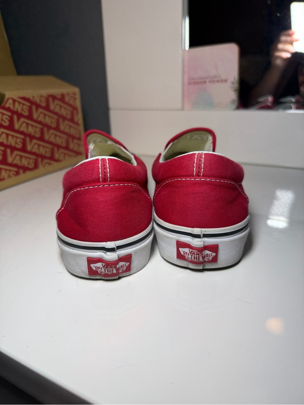Vans Kids Red Checkerboard Slip-On Sneakers with Flame Graphic - Picture 5 of 5